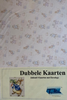 Set Doppelkarten zart mit Peter Rabbit (Hasen, Katzen, Mäuse) bedruckt, inkl. Couverts